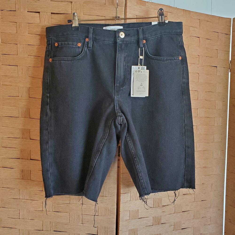 Mango Jean Shorts Size 6 Black Bermuda Mid Waist Short
